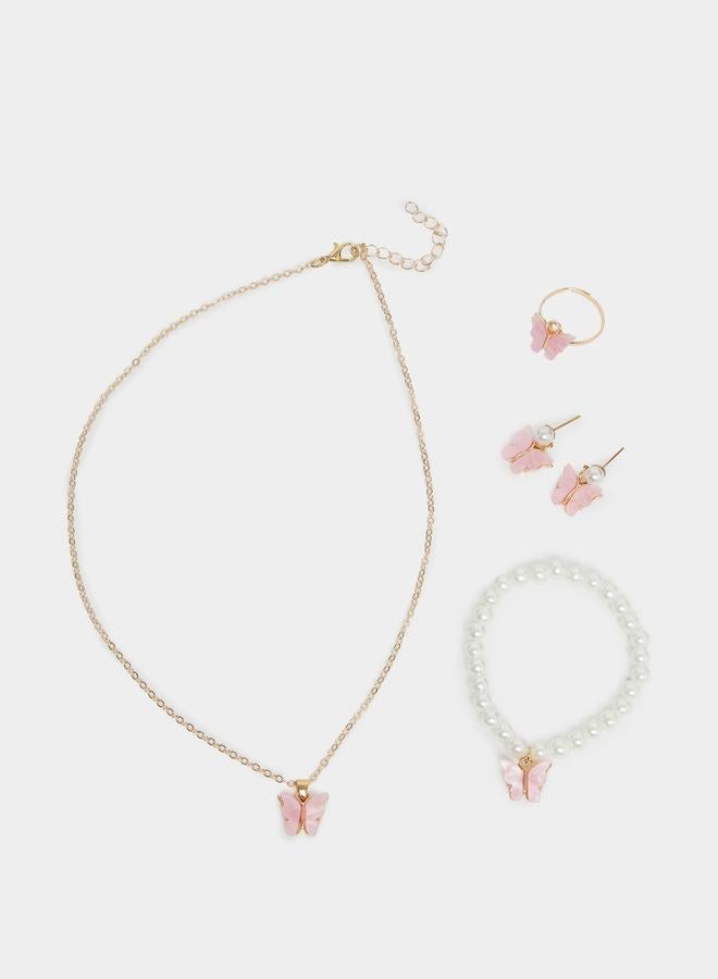 ستايلي طقم من عقد وسوار وخاتم وأقراط بشكل فراشة - Image 1